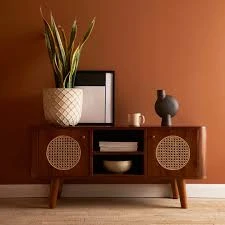 Elevate Your Living Space with the Ben Teak Wood Rattan TV Unit