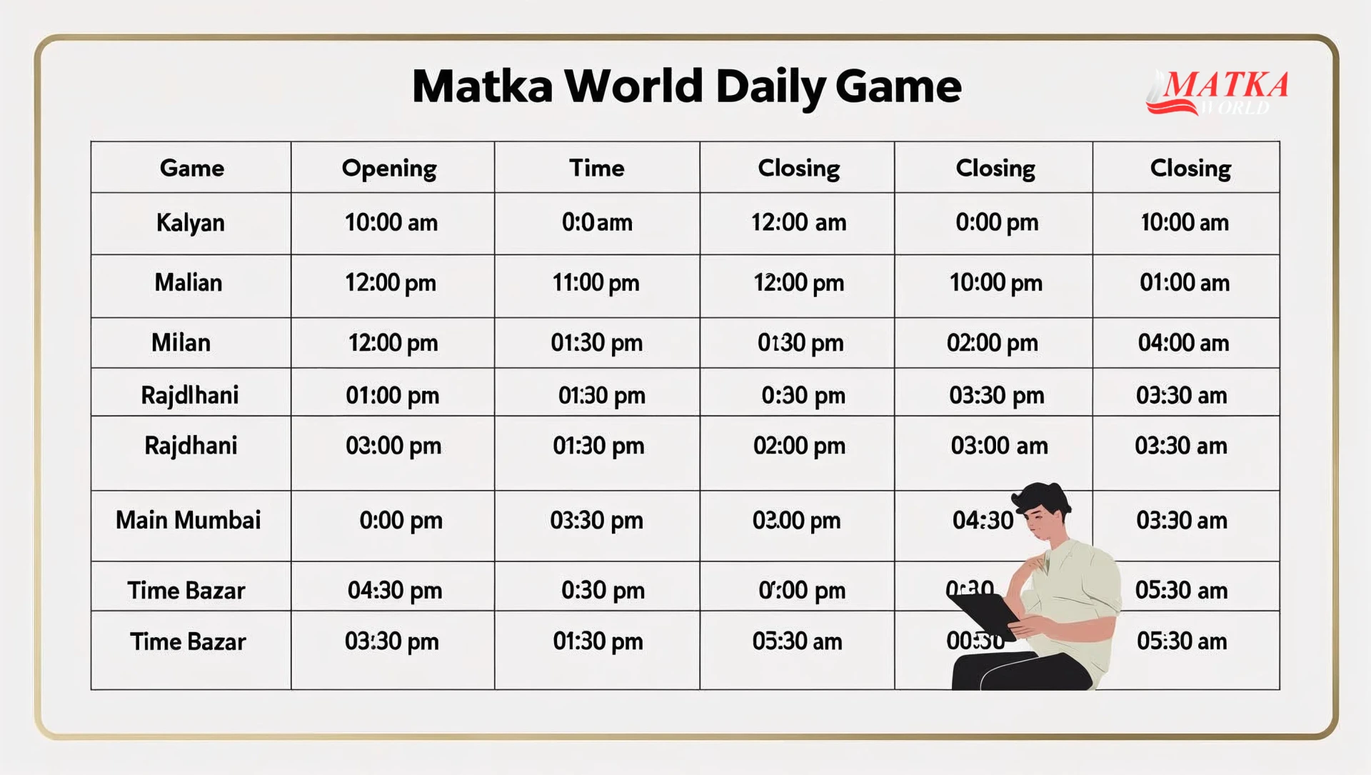 Matka World Result Timing & Daily Schedule for Winning