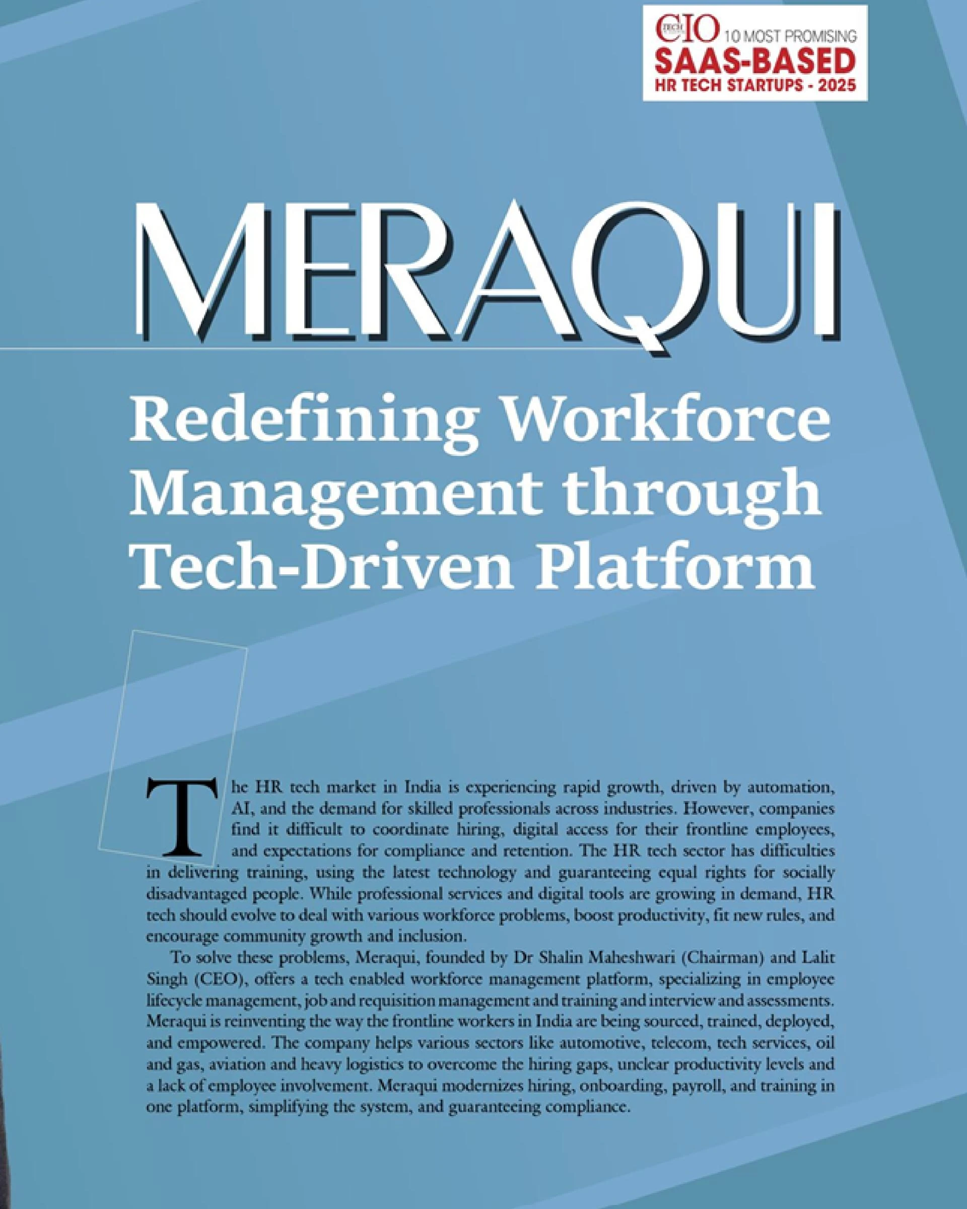 Proud Moment for Meraqui | Featured in CIOTechOutlook Top 10 SaaS-Based HR Tech Startups – 2025