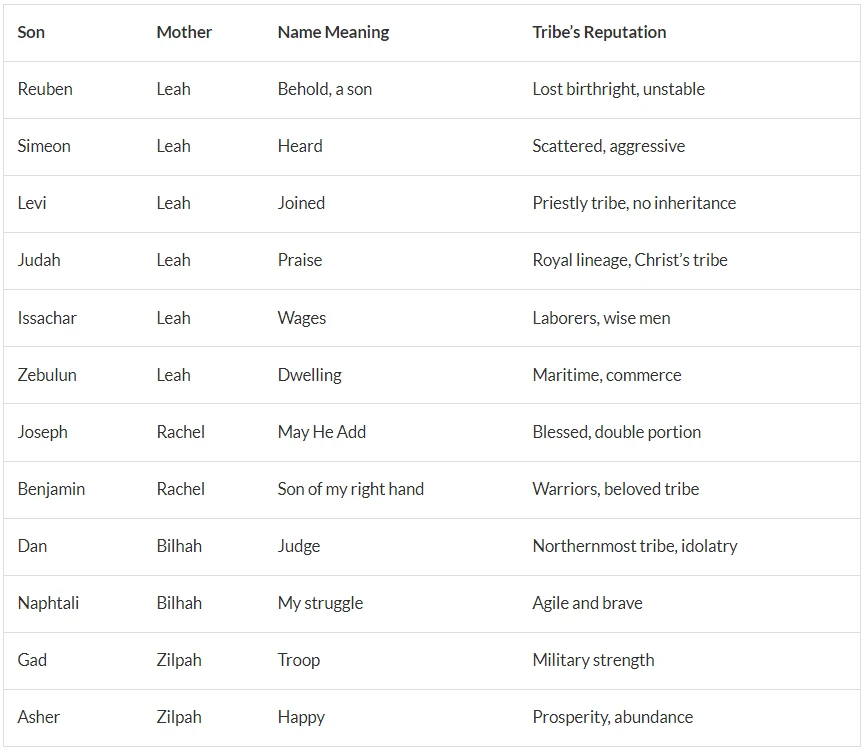 Jacob’s 12 Sons: Names, Tribes & Their Meaning in the Bible
